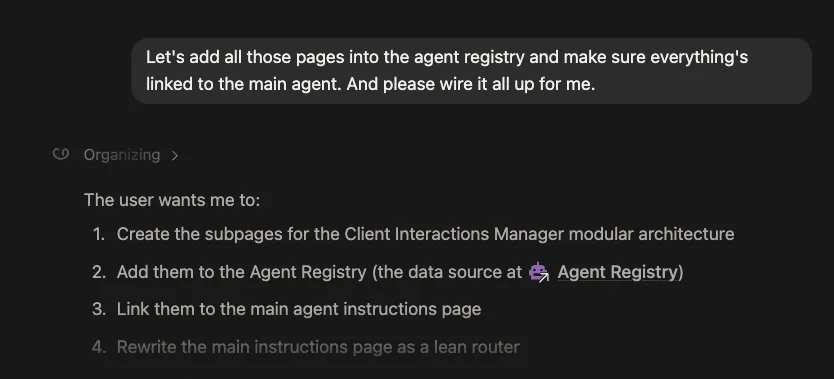 Asking Notion to clean up the agent